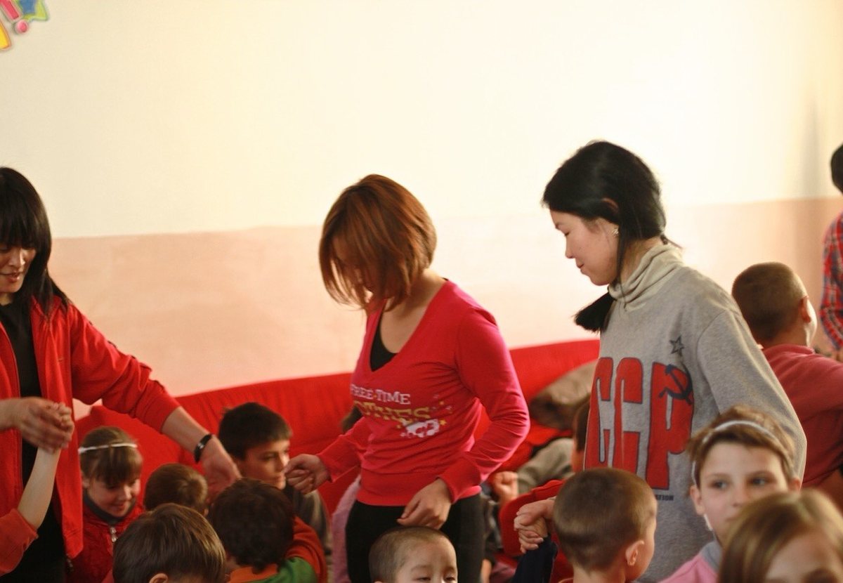 A circle game at a children's home