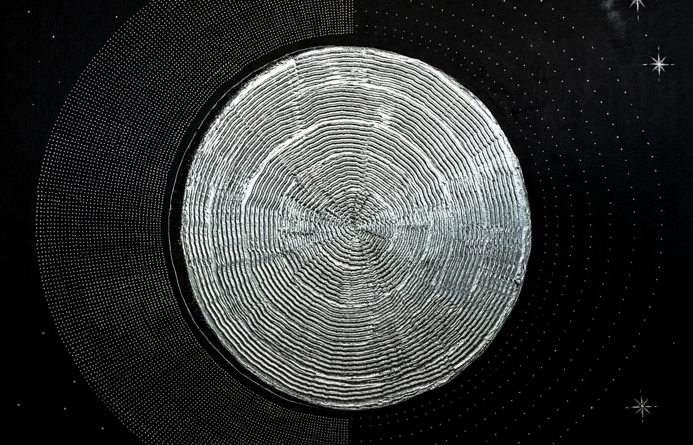 Detail of the silver leaf circle in Voices of Silence